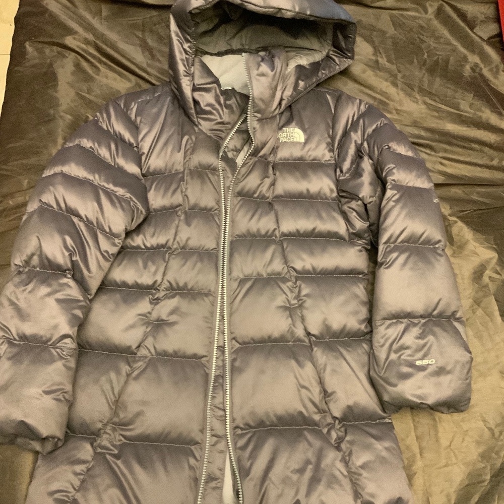 Girls L North Face Grey Long Parka Puffer Coat